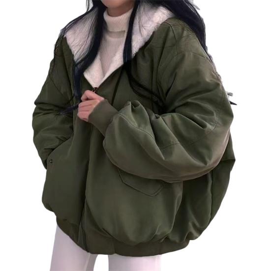 Женское зимнее пальто на флисовой подкладке, двусторонняя куртка-парка с капюшоном на молнии и карманами, повседневная теплая верхняя одежда