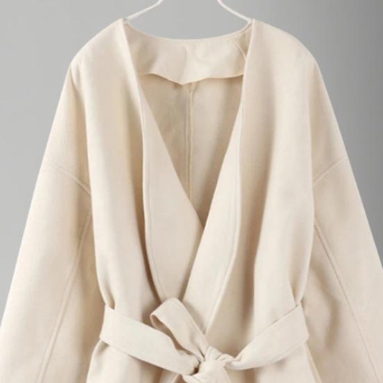 Женское шерстяное пальто Толстое Свободное Короткое Тренч с Поясом Пальто Пикот Куртка Зимнее Теплое Пальто