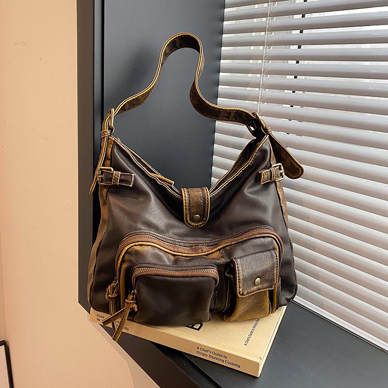 Женская модная выстиранная состаренная сумка-локомотив Spice Girl, многокарманная, в японском и корейском тренде, на плечо