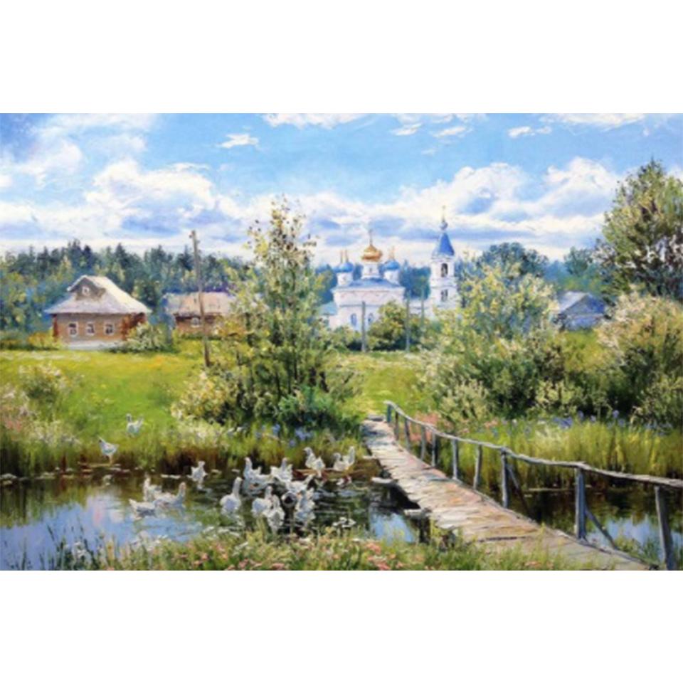 5D DIY Diamond Painting Pastoral Scenery Rhinestone Picture Full Round Full Diamond Embroidery Gift Mosaic Home Decoration Kit