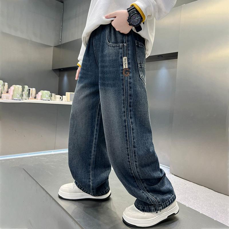 Spring Autumn Teenage Boys Jeans Fashion Loose Straight Denim Pants For 4-14 Years Kids Casual Clothes Children Outdoor Trousers