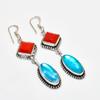 Серьги с покрытием из синего тройного опала и красного коралла 925 пробы, 2,65 дюйма