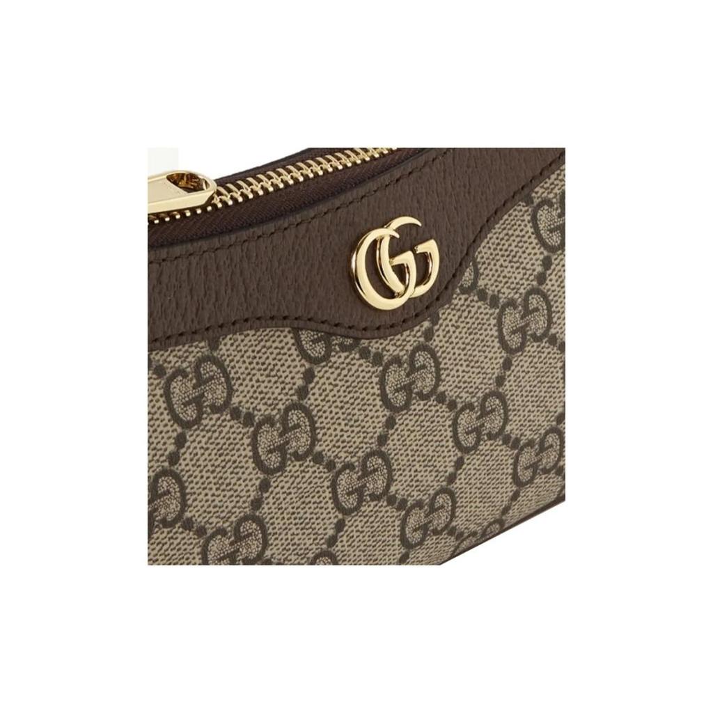 Gucci Сумка для маджонга Ophidia с двойным логотипом G и застежкой-молнией, изготовленная из холста и кожи, подмышечная сумка, сумка через плечо, мини-сумка для женщин, бежевого цвета с черными вставками.