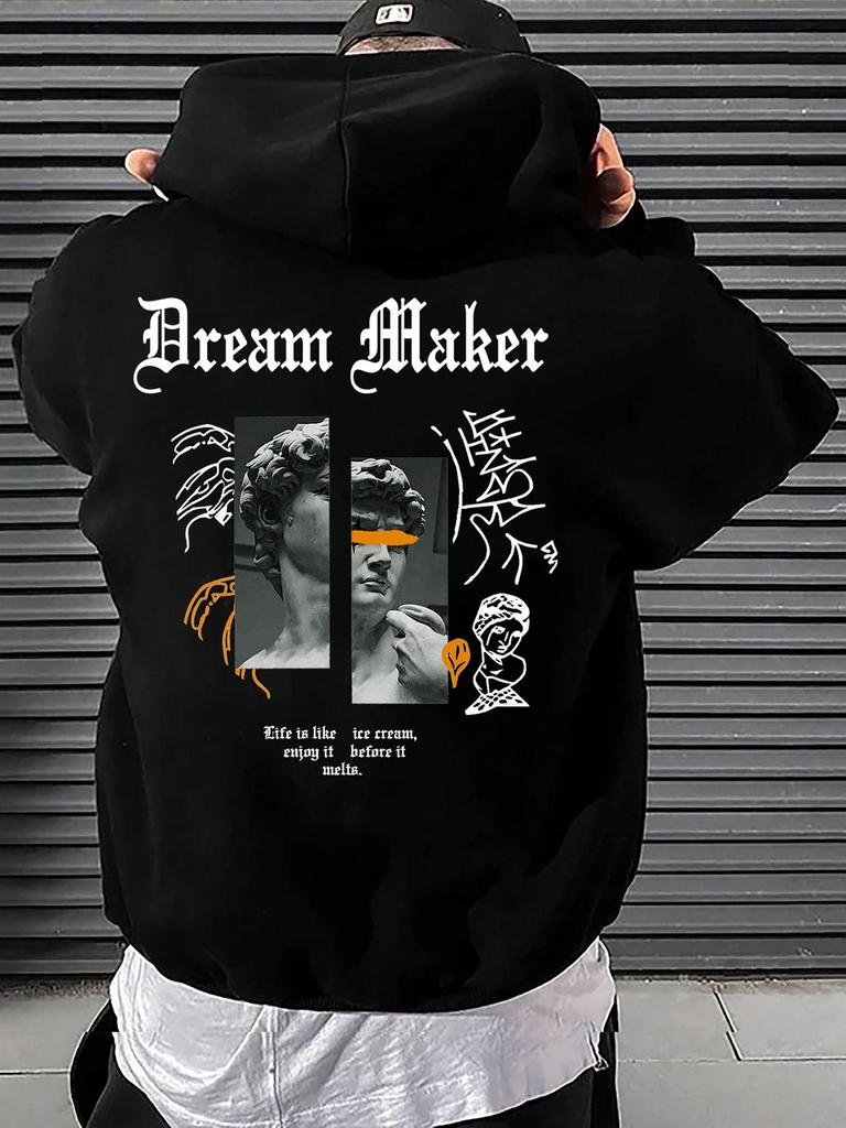 Dream Maker Храбрый Скульптурный Узор Мужская Одежда Креативные Толстовки с Карманами Хип-Хоп Осень Уличная Одежда Флис Повседневная Мужская Одежда