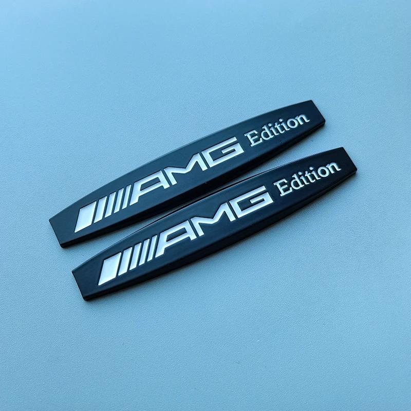 2pcs 3D AMG Edition Metal Car Emblem Fender Side Doors Blade Badge Sticker for Mercedes Benz AMG Refitting Chrome Black Silver LL22