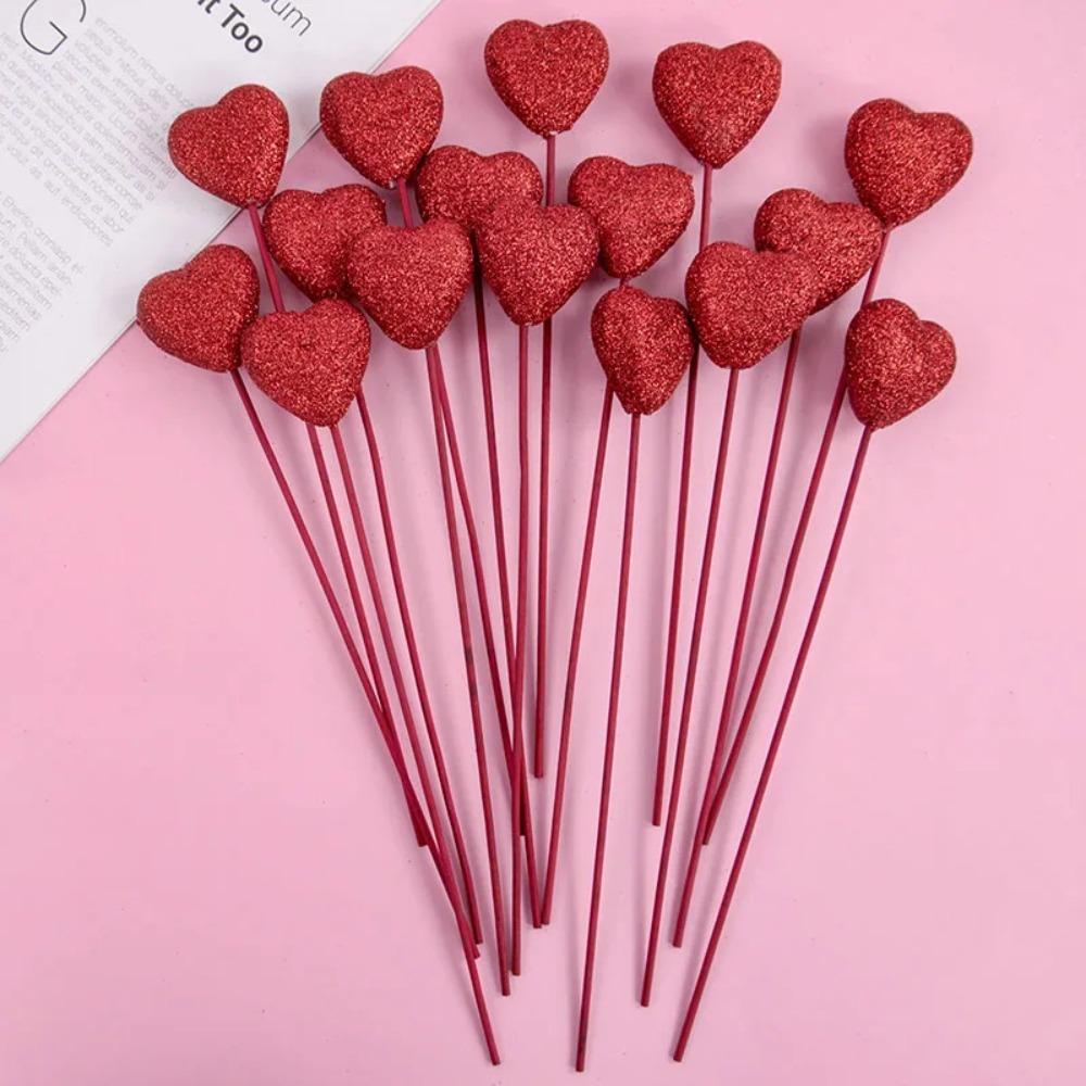 10pcs Love Heart Cake Toppers DIY Decoration Vase Picks Decor  Valentine's Day
