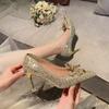 Champagne Gold Two In One Thin High-heeled Bridal Wedding Shoes Crystal Shoes Wedding Dress High Heels Women's Pumps