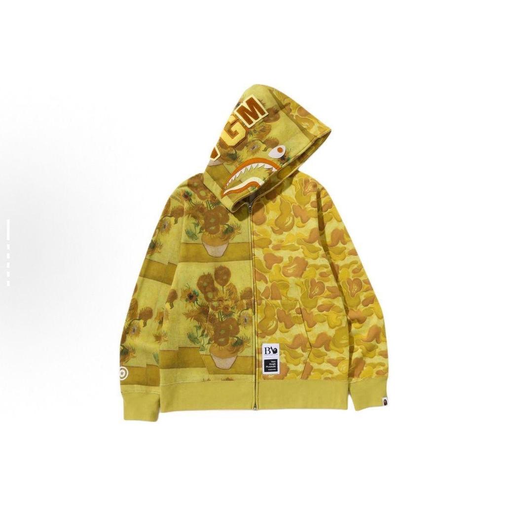 Ван Гог x BAPE 2025 Худи с акулой - Узор подсолнухи Японский тренд