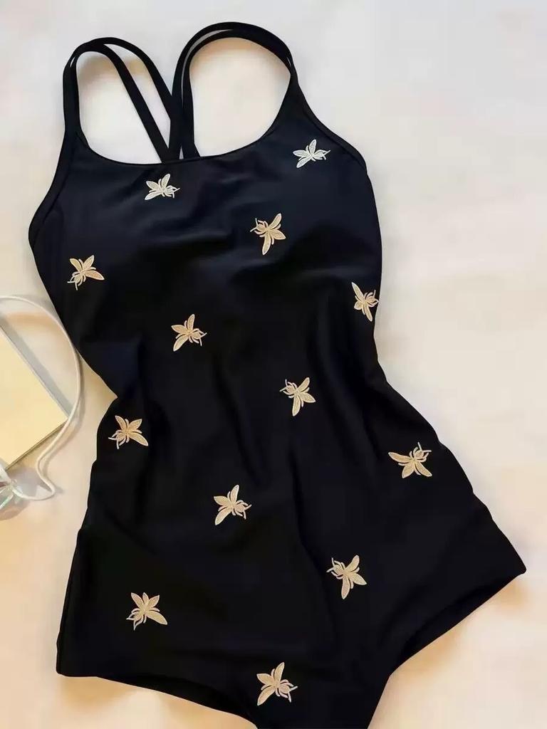 1011 New Premium Swimsuit Women's Gold Embroidered Double Layer with Chest Pad Low Fork Large Hip Wrap Racing Swimsuit