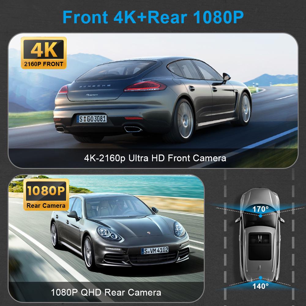 WiFi 4K HD Видеорегистратор с двумя объективами, GPS, записью маршрута движения и G-сенсором