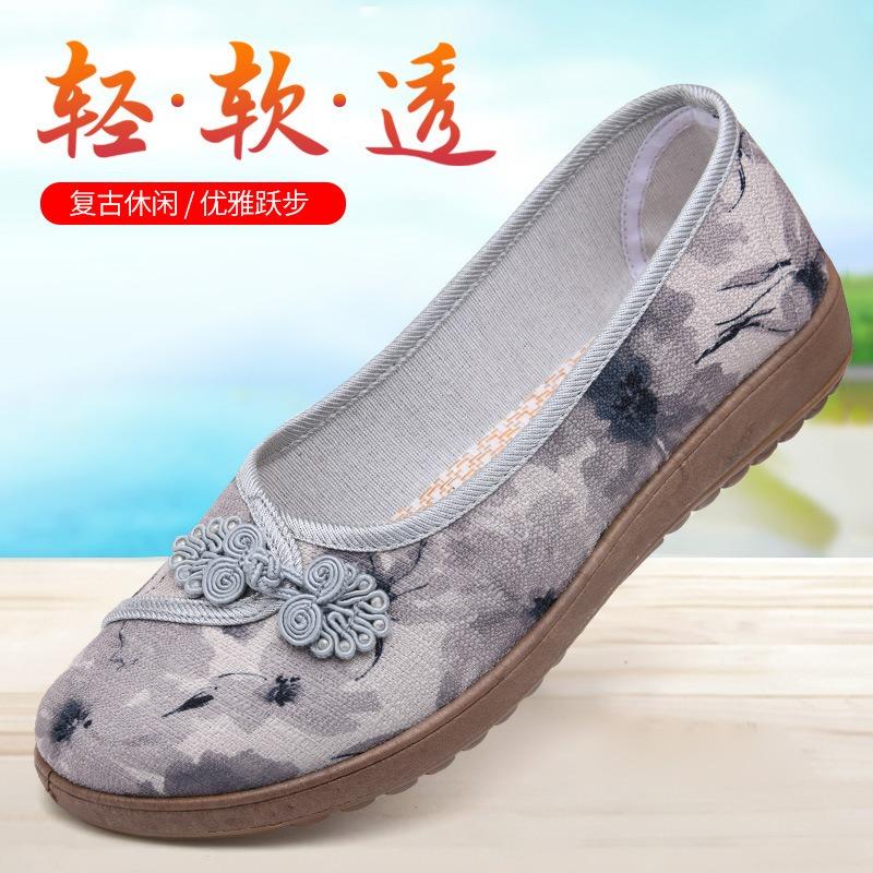 ****** и Осенние Старые ******* Тканевые Туфли Женские Одинарные Туфли Дышащие На Плоской Подошве Вышитые Туфли S**t Подошва Одна Педаль Туфли для Мамы