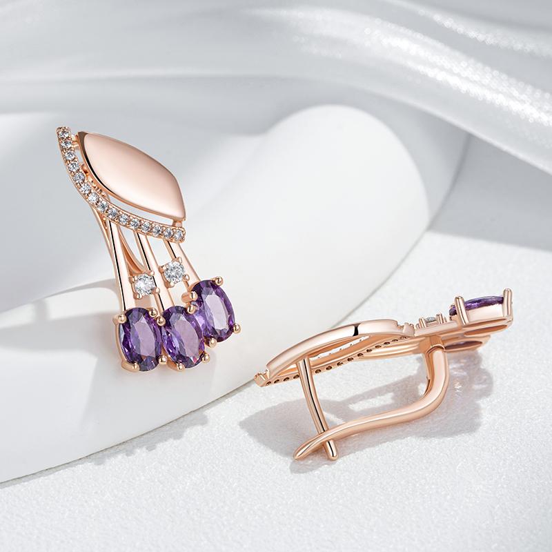 Блестящие фиолетовые натуральные цирконы английские серьги для женщин модные цвета розового золота хрустальные цветы повседневные изысканные украшения