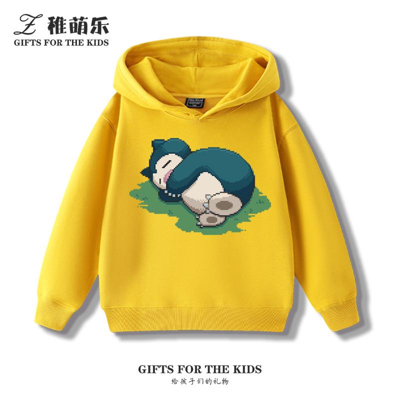 Children's Cartoon Pokémon Snorlax Printed Pullover Clothes Boys Girls Autumn and Winter Casual Fashion Warm Hooded Sweatshirt