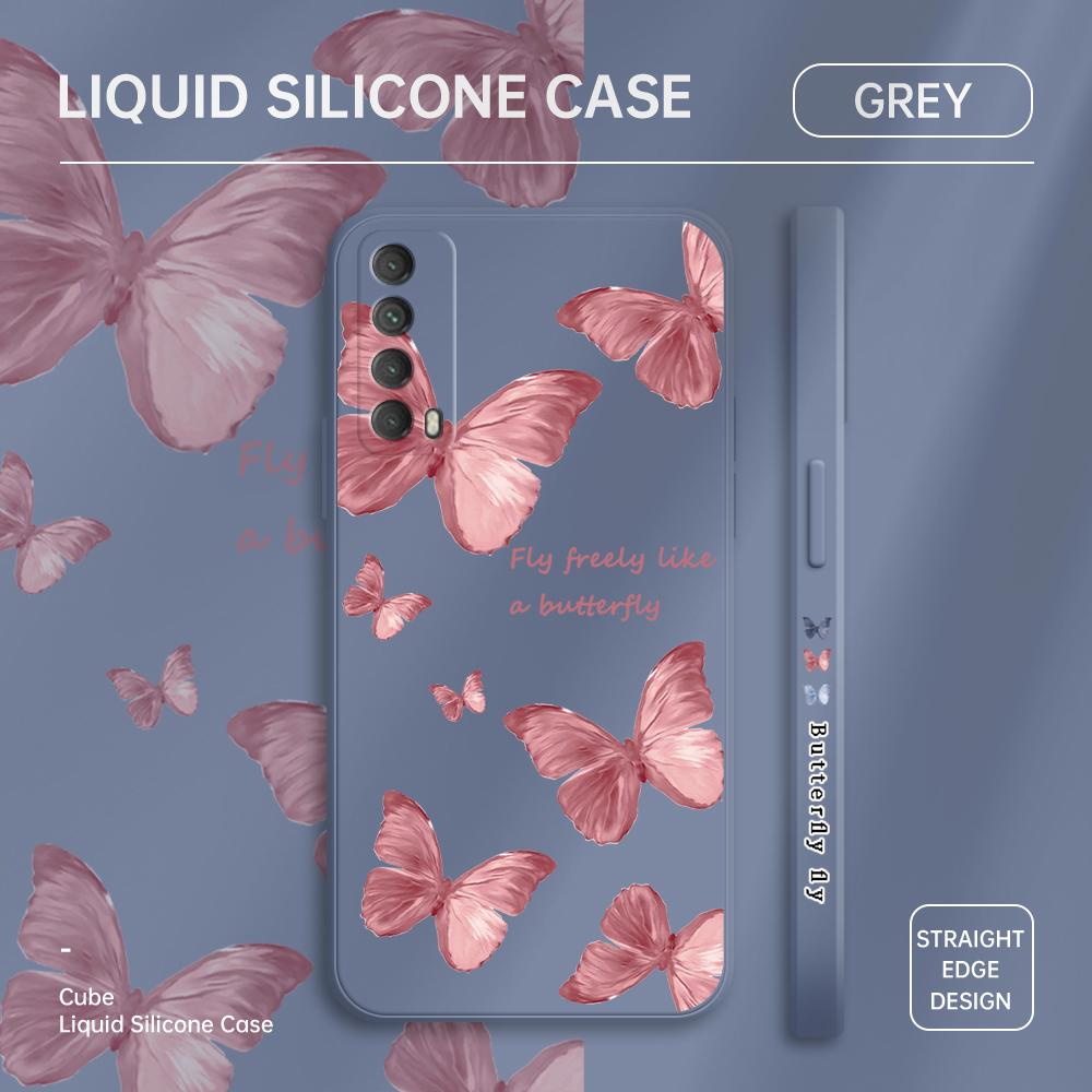 Beautiful Butterfly Phone Case Square Edge Pattern Liquid Silicone TPU Full Cover Camera Protect Cover for Huawei Honor