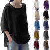 Women's Fashion Seven-Quarter Sleeve Round Neck Solid Colour Loose Casual Shirt Tops