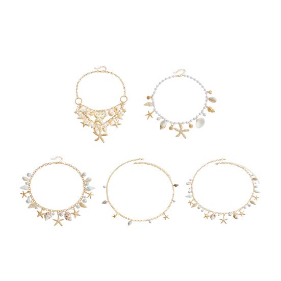 Bohemia Style Beach Waist Chain Imitation Pearl Starfish Conch Charm Vacation Body Chain Belly Chain Jewelry Gift