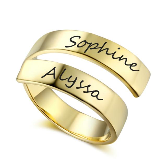 Модные Модные Персонализированные Кольца Классическая Нержавеющая Сталь Регулируемые Украшения Индивидуальные С Гравировкой 2 Имен Базовое Простое Женское Кольцо на Палец Обещания