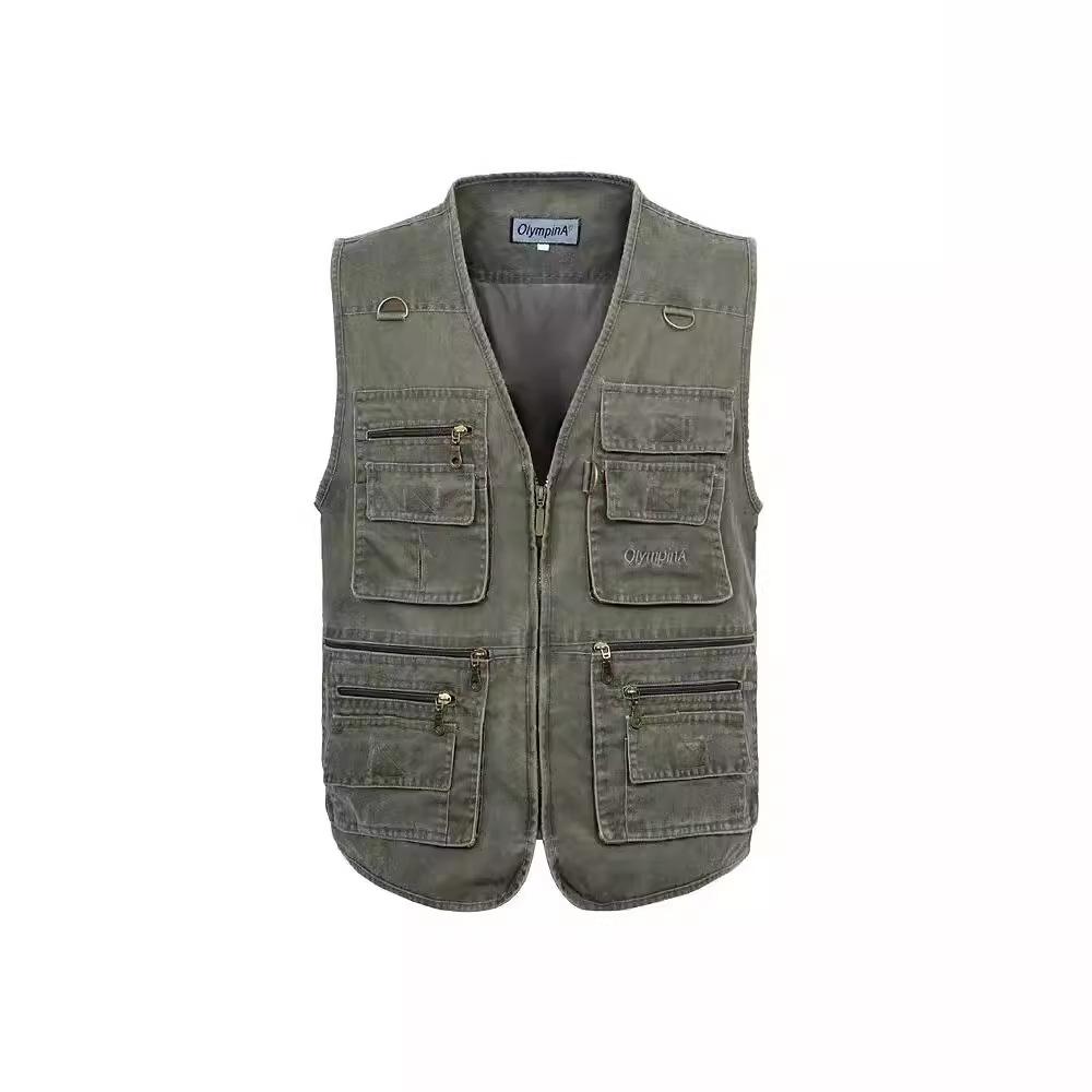 Мужской рабочий жилет без рукавов с множеством карманов, повседневный жилет в стиле милитари бежевого, хаки, темно-серого, темно-синего цвета, размеры XL-10XL