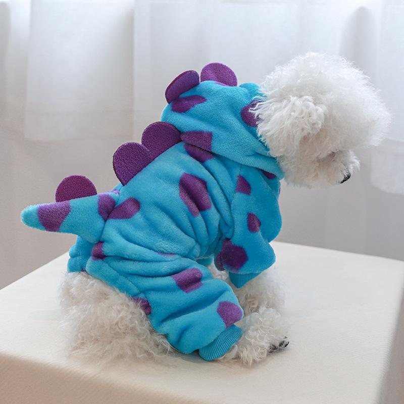 Осенне-зимняя новая флисовая теплая одежда для домашних животных, костюмы для собак и кошек, цветочная одежда-трансформер с четвероногим динозавром