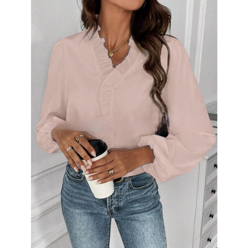 Spring Autumn Lotus Leaf Edge Shirt Women's Long Sleeve Shirt