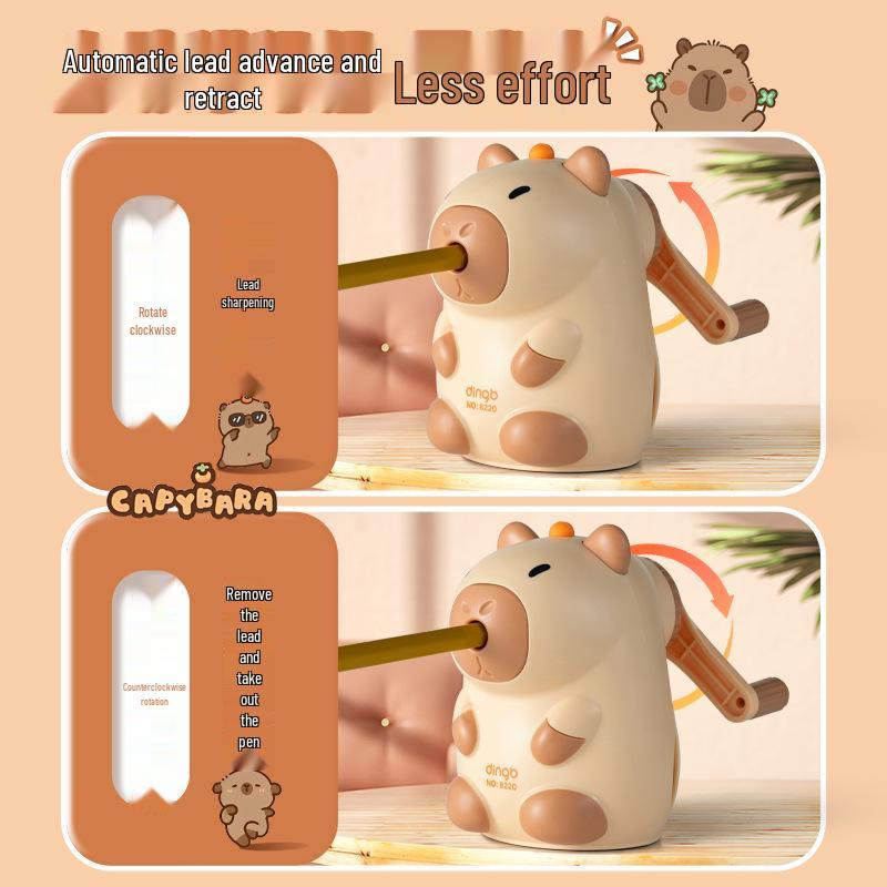 Xiaomeng Capybara Hand-Crank Pencil Sharpener with Automatic Lead Advance - Cute and Boxed, Perfect for Kids' Gifts