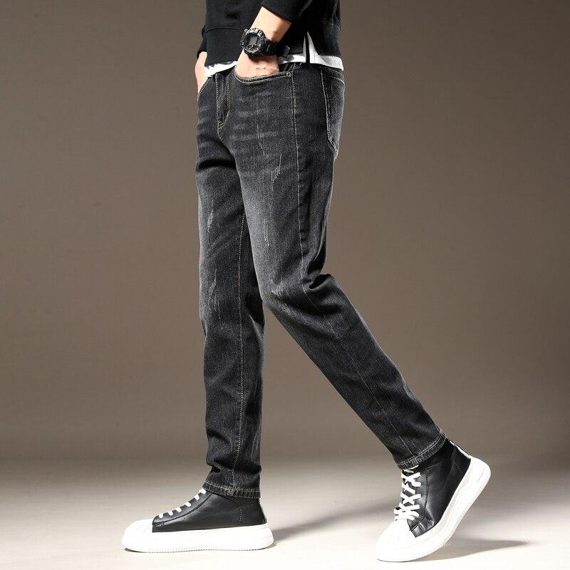 Мужские джинсы, черные тонкие прямые деловые повседневные черные эластичные хлопковые джинсовые брюки, брюки TPK09