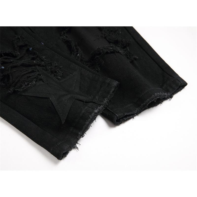 Европейский и американский стиль молодежная мода облегающие эластичные мужские перфорированные заплатки черные прямые джинсы тренд