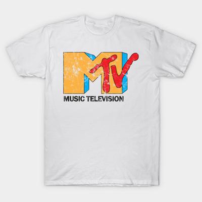Азиатский размер Мужская футболка с принтом Логотип MTV Винтажная с потертостями Без обрезки Термотрансферная печать Хлопковая футболка
