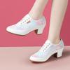 3,5 см 5,5 см Дышащие на шнуровке Туфли из мягкой кожи Женские туфли-лодочки на платформе 2025 Весна Туфли на среднем блочном каблуке для танцев Мама на прогулке