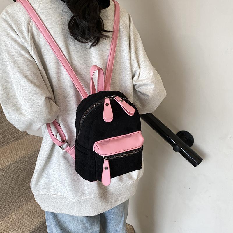 Bag 2025 new fashion travel women's bag small bag retro small backpack niche contrasting color suede backpack