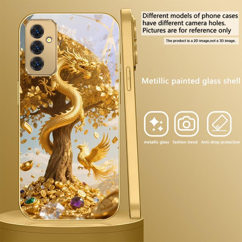 Золотой Дракон Сворачивается Для Samsung Galaxy S20 FE S21 S22 S23 Plus S24 Ultra S25Ultra S21+ S9+ S22Plus Золотой стеклянный чехол для телефона