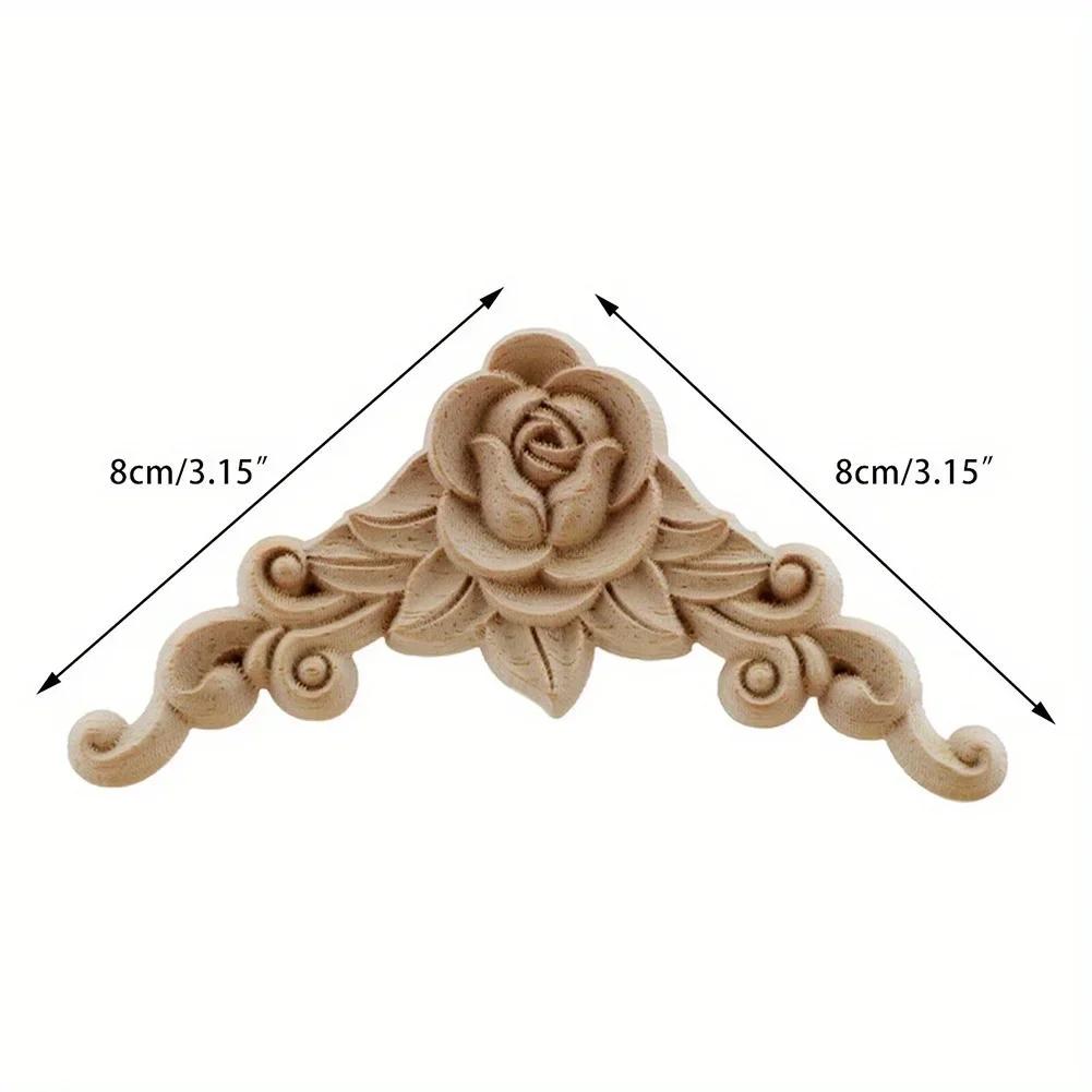 4pcs Natural Floral Wooden Figurines Crafts Wood Carved Corner Appliques Frame Wall Door Furniture Woodcarving Decorative