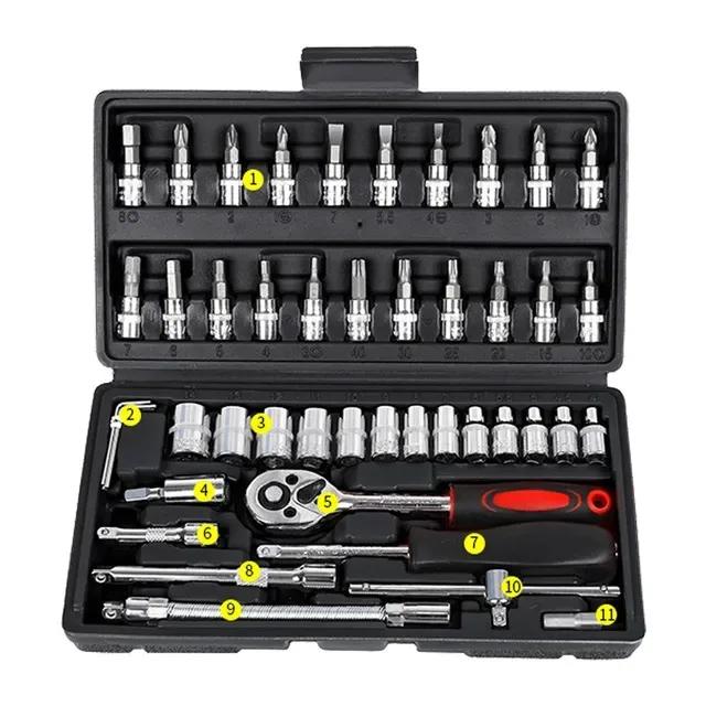 46/53 Piece/Set of Car Repair Tool Kit 1/4-Inch Socket Set Car Repair Tool Ratchet Torque Wrench Combo Auto Repairing Tool Set