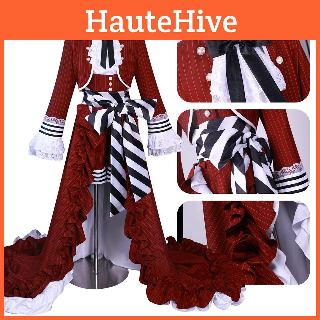 Высококачественный наряд Сиэля из «Темного дворецкого» с красной чайной чашкой, с аксессуарами и париком, размеры XS-XXXL