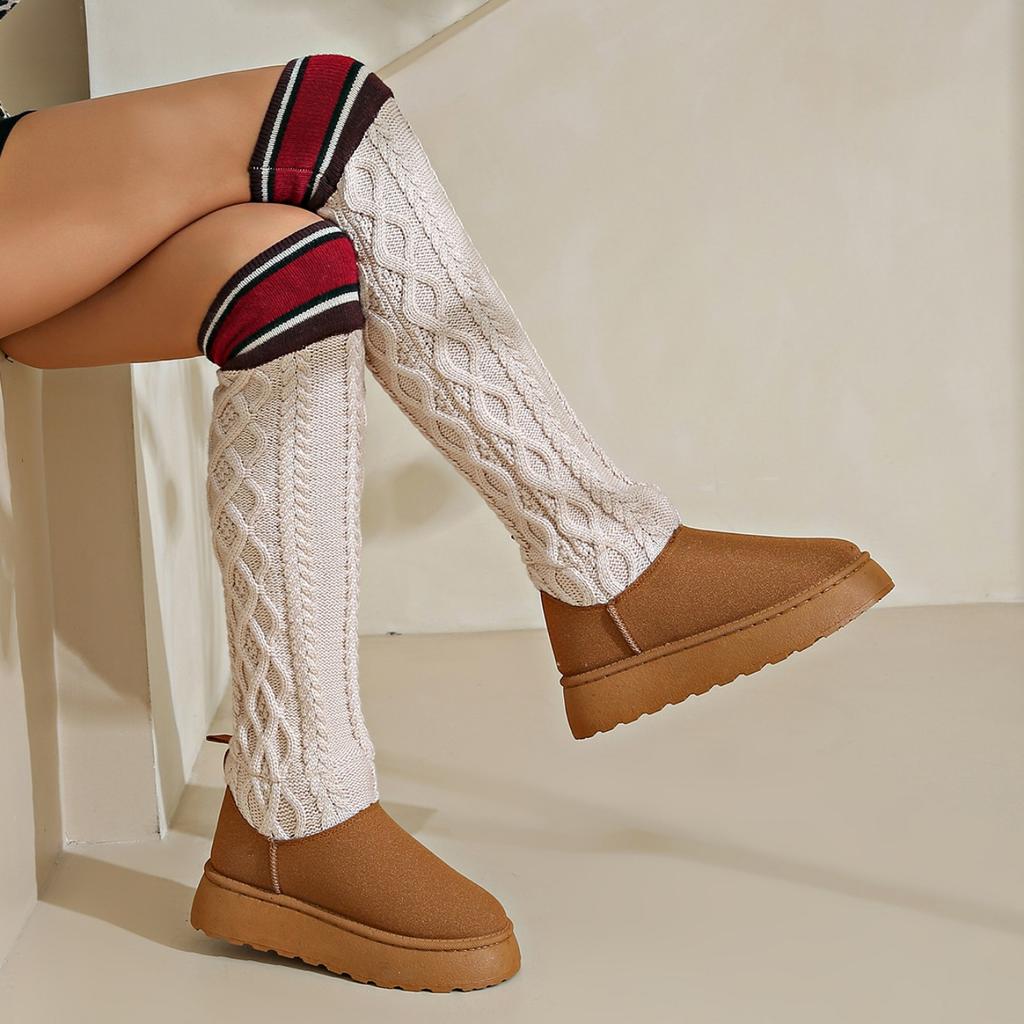 Женские сапоги 2024 года, новые модные смешанные вязаные носки, сапоги, увеличивающие рост, толстая подошва, зимняя обувь для женщин, зимние сапоги для отдыха