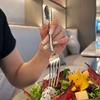 Stainless Steel Dinner Fork Long Handle Table Forks Set Korean Cutlery Four Tine Salad Dessert Fruit Forks Kitchen