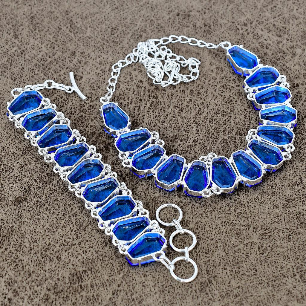 Blue Topaz Gemstone Handmade  925 Sterling Silver Jewelry Set KKG-453