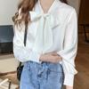 Spring 2025 New Women Blouses Shirts Long Sleeve Bow Collar White Chiffon Blouse Shirt Women Tops J766