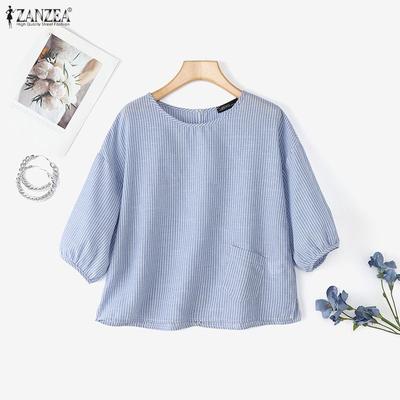 Женская повседневная блузка в полоску с круглым вырезом и рукавом 3/4