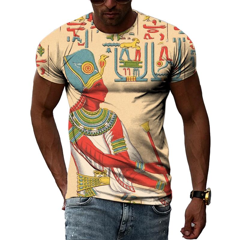 Летние Ретро египетские фрески графические футболки мужские повседневные личности крутая футболка с 3D принтом хип-хоп Harajuku футболка с короткими рукавами
