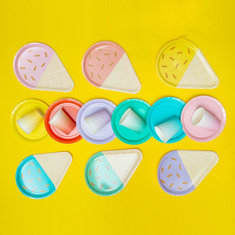 6 шт. одноразовых тарелок для мороженого, набор разноцветных бумажных тарелок, летние принадлежности для карнавала и дня рождения с мороженым