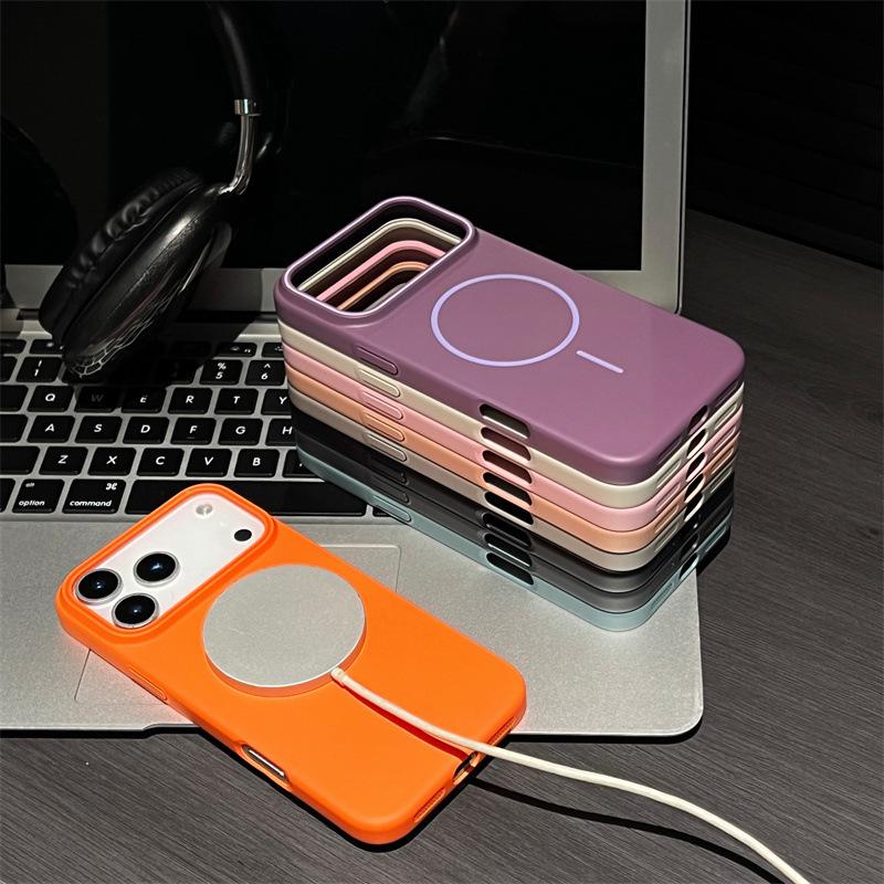 Роскошный Чехол для Телефона Магнитный Однотонный Для iPhone Air 12 13 14 15 16 17 Pro Max Беспроводная Зарядка Ударопрочный Защитный Жесткий Чехол