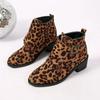 Мода 2024 года. Новые женские короткие сапоги с леопардовым принтом. Сапоги с пряжками. Сапоги с животным узором. Круглая женская обувь для вечеринок. Низкий каблук. Свадьба.