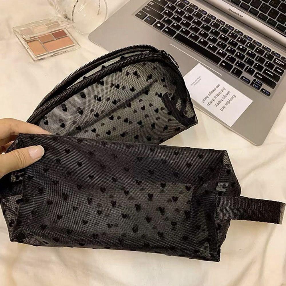 Черно-розовая сетчатая косметичка многофункциональная женская сумка для хранения туалетных принадлежностей органайзер для помады сумки