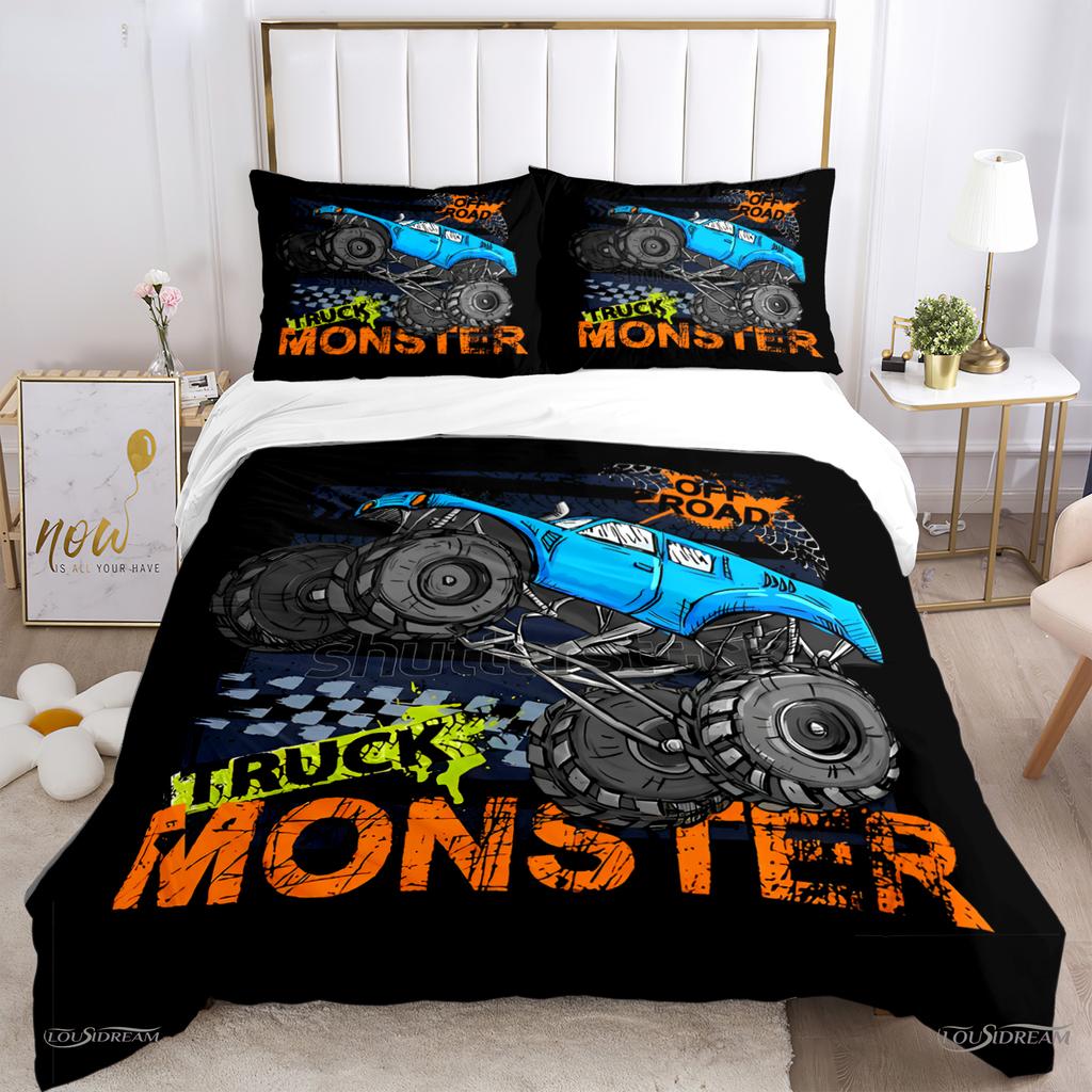 Пододеяльник Монстр-Трак Мультяшные Постельное Белье Monster Jam Мягкое Покрытие для Одеяла и Наволочки Для Подростков Односпальный/Двуспальный/Евро/Кинг