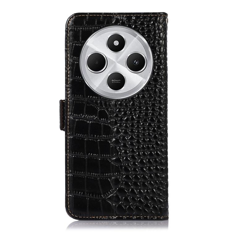 Crocodile Texture Top Layer Cowhide Leather Phone Case For Redmi K100 Pro Max/Poco F9 Ultra 5G, RFID Card Slot Kickstand Wallet Protective Cover