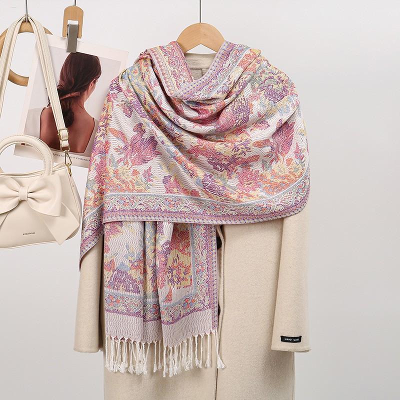 Floral Print Tassel Scarf Women Lightweight Wrap Shawl 70x175cm All-Season Versatile Accessory In Chic Elegant Style