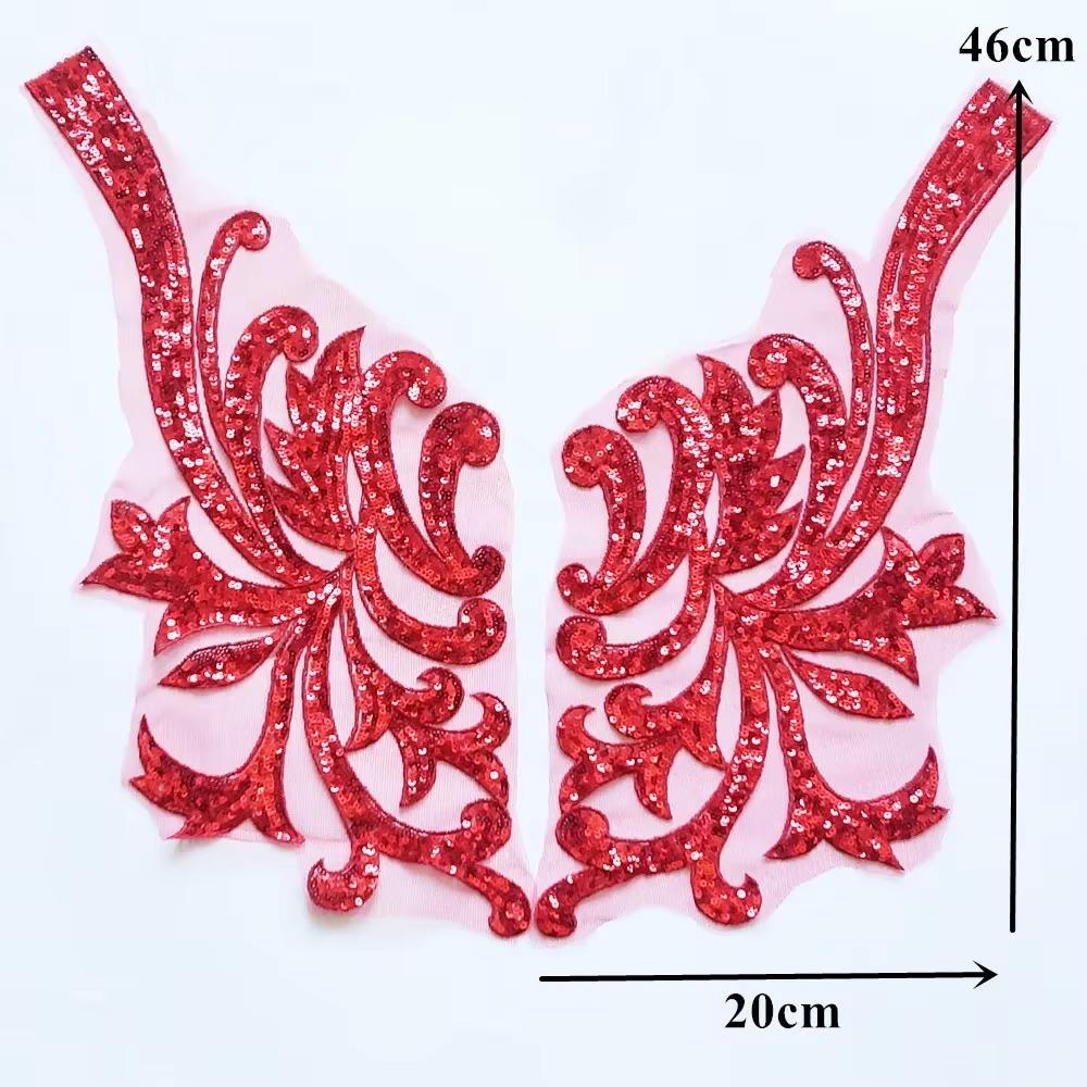 3D Flower Sequin Patches 40*19CM Sew On Patches Fashion Elegant Bodice Applique Fabric
