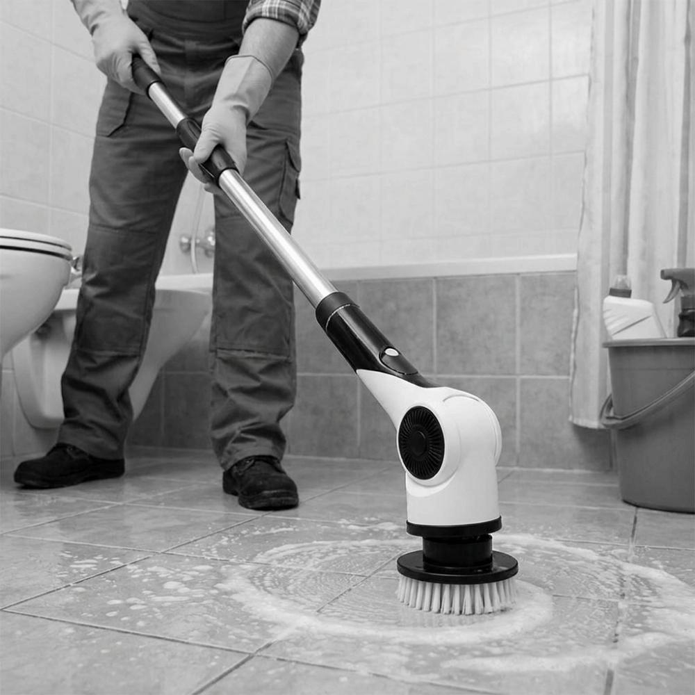 Handheld Telescopic Wireless Cleaning Brush Replaceable Head Window Cleaner Bathroom