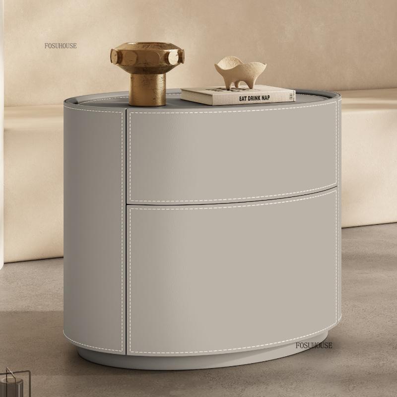 Modern Oval Bedside Table Home Furniture Solid Wood Storage Cabinet Designer Night Stand Minimalist Nightstands for Bedroom